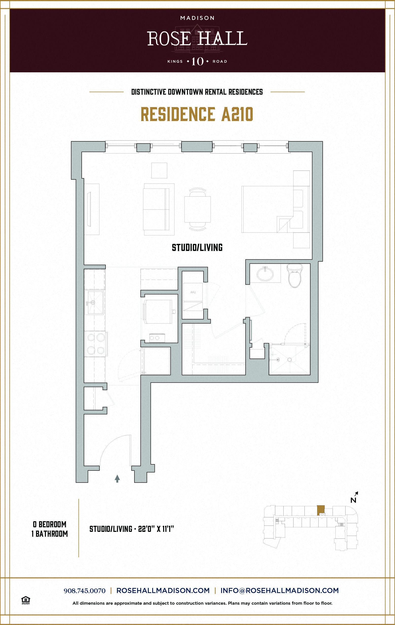 Floor plan for studio, 1 bath, 557 sqft