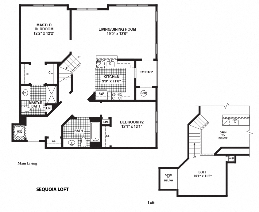 Floor plan for 2 beds, 2 baths, 1374 sqft