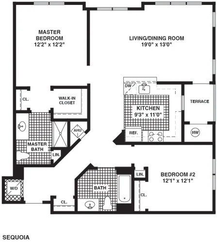 Floor plan for 2 beds, 2 baths, 1180 sqft
