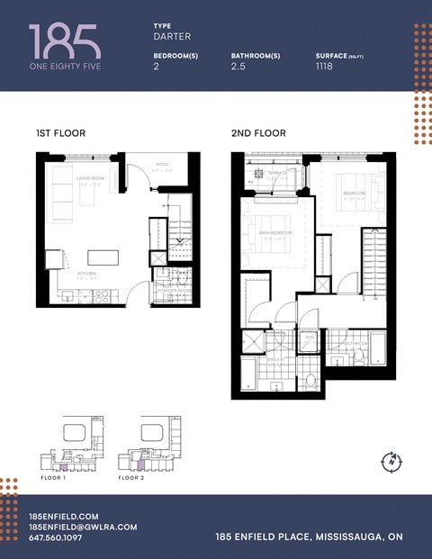 Floor plan for 2 beds, 2 baths, 1115 sqft