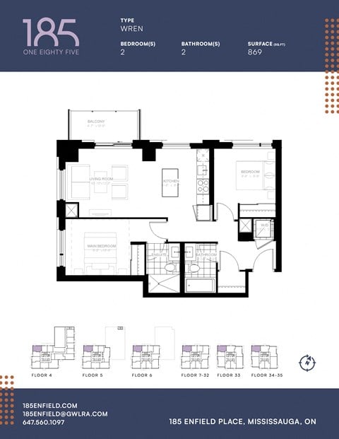 Floor plan for 2 beds, 2 baths, 929 sqft