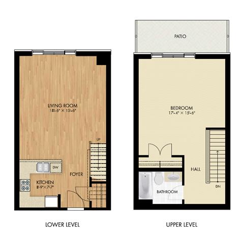 Floor plan for 1 bed, 1 bath, 910 sqft