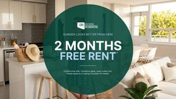 Burlington apartment for rent - A promotional image for a 2 months free rent offer from GWL Residential.