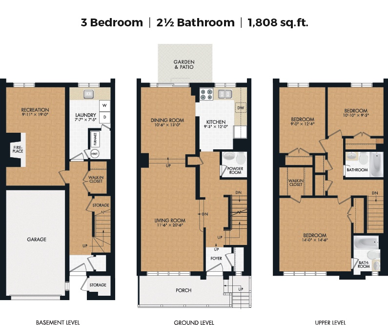 Floor plan for 3 beds, 2 baths, 2065 sqft