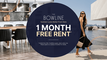 Vancouver apartment for rent - A woman is walking outside a building with a sign that says "1 MONTH FREE RENT".