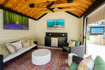 Private poolside cabanas featuring televisions and beverage centers
