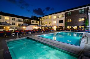 Westerville apartment for rent - A swimming pool in a resort at night.
