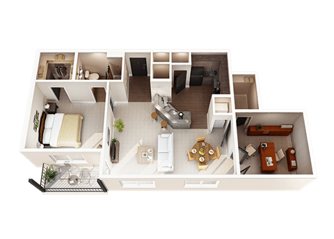 Floor plan for 1 bed, 1 bath, 1052 sqft