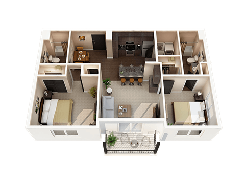 Floor plan for 2 beds, 2 baths, 1056 sqft