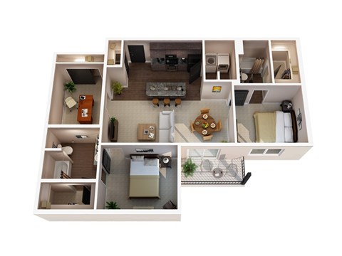 Floor plan for 2 beds, 2 baths, 1215 sqft