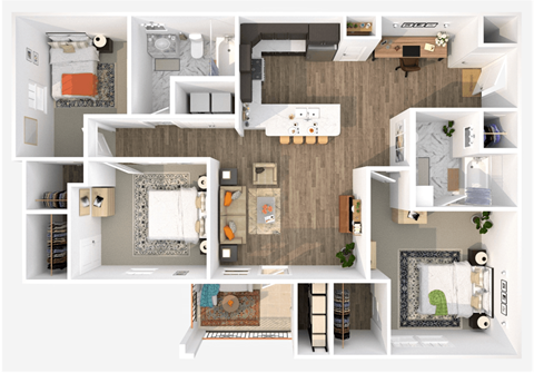 Floor plan for 3 beds, 2 baths, 1246 sqft