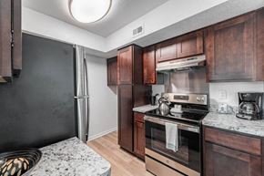Houston apartment for rent - kitchen with stainless steel appliances at Tall Timbers Apartments, Houston, 77015