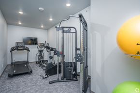 Dodge Center apartment for rent - a gym with exercise equipment and a yellow ball on the floor