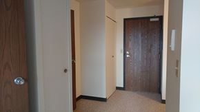 Anoka apartment for rent - A hallway with a brown door and a white door.