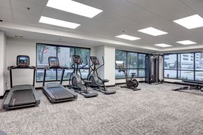 Rochester apartment for rent - A gym with treadmills, elliptical machines, and other exercise equipment.