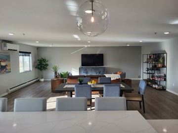Alexandria apartment for rent - A modern living room with a grey sofa and a television.