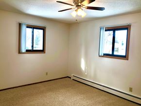 Morris apartment for rent - A room with a ceiling fan and two windows.