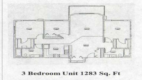 Floor plan for 3 beds, 2 baths, 1283 sqft