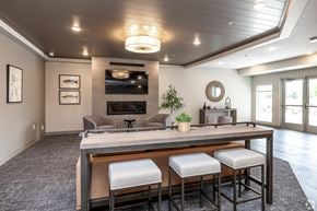 Clear Lake apartment for rent - A modern dining room with a long table and chairs.