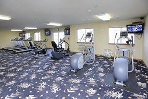 Alexandria apartment for rent - A gym with exercise equipment and a television.