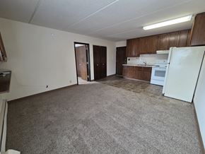 St Cloud apartment for rent - A kitchen area with a refrigerator, oven, and sink.