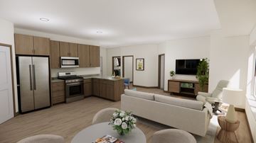 Alexandria apartment for rent - A modern kitchen with a dining table and chairs.