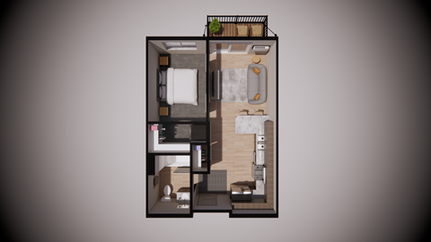 Floor plan for studio, 1 bath, 485 sqft