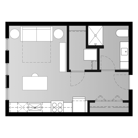 Floor plan for studio, 1 bath, 450 sqft