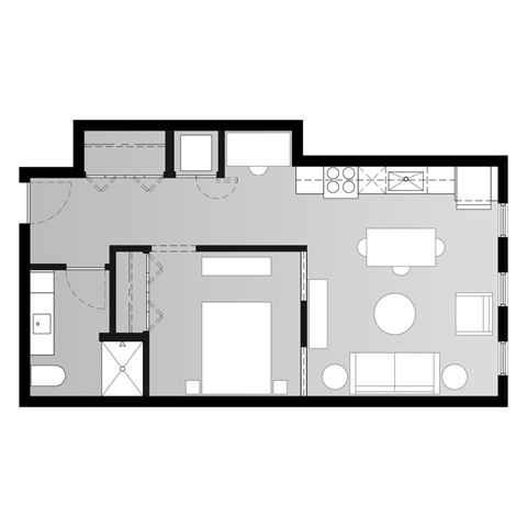 Floor plan for 1 bed, 1 bath, 660 sqft