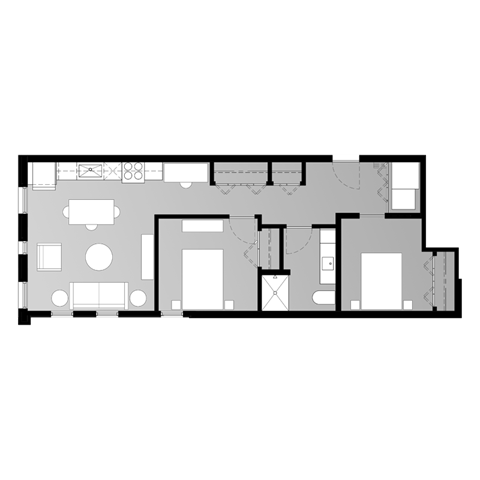 Floor plan for 1 bed, 1 bath, 850 sqft