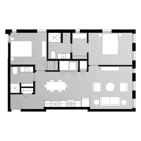 Floor plan for 2 beds, 2 baths, 1025 sqft
