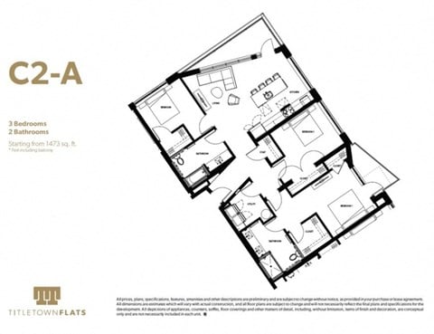 Floor plan for 3 beds, 2 baths, 1473 sqft
