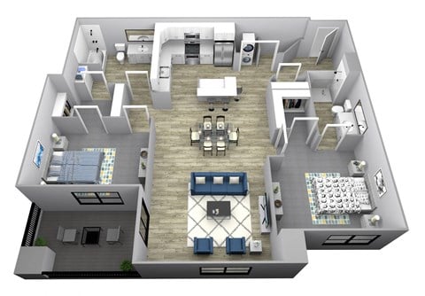 Floor plan for 2 beds, 2 baths, 1217 sqft