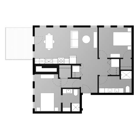 Floor plan for 2 beds, 2 baths