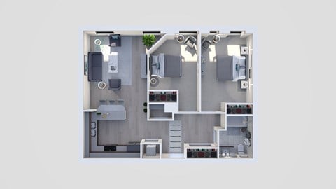 Floor plan for 2 beds, 1 bath, 970 sqft