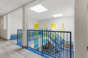 Northampton apartment for rent - A blue railing in a white room with a pool.
