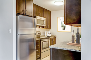 Boston apartment for rent - a kitchen with stainless steel appliances and granite counter tops