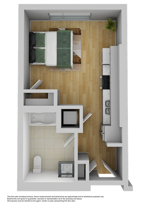 Floor plan for studio, 1 bath, 414 sqft