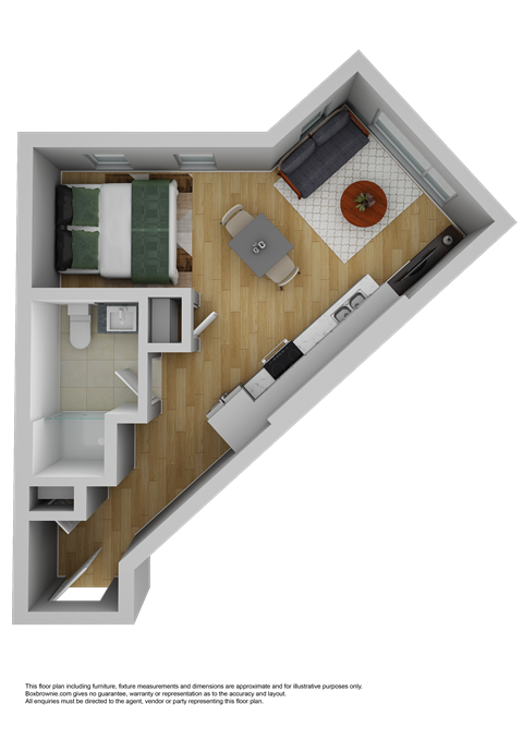 Floor plan for studio, 1 bath, 454 sqft