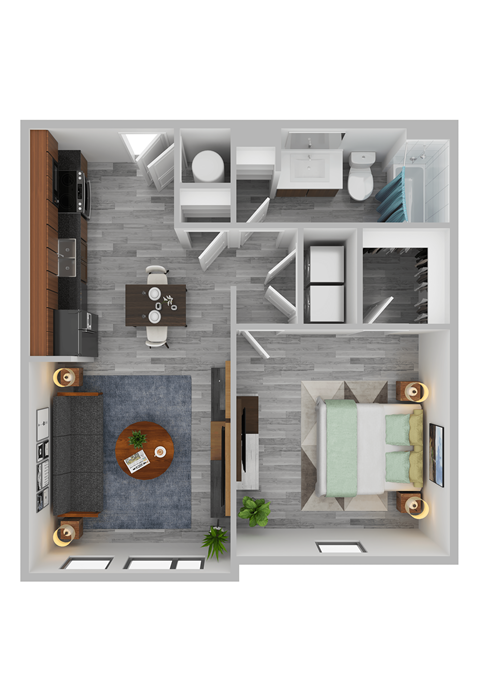 Floor plan for 1 bed, 1 bath, 675 sqft