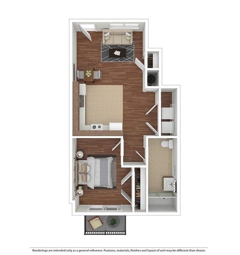 Floor plan for 1 bed, 1 bath, 656 sqft