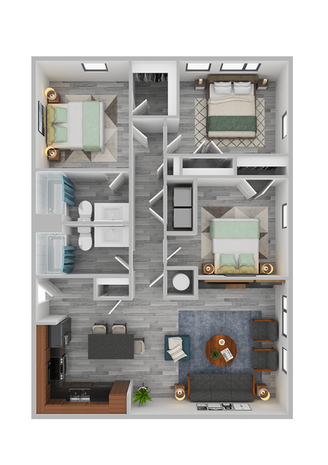 Floor plan for 3 beds, 2 baths, 1355 sqft