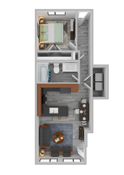 Floor plan for 1 bed, 1 bath, 675 sqft