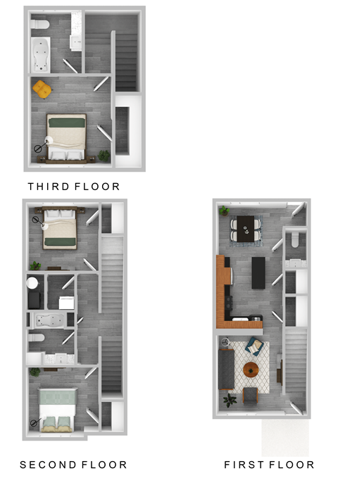 Floor plan for 3 beds, 2 baths, 1355 sqft