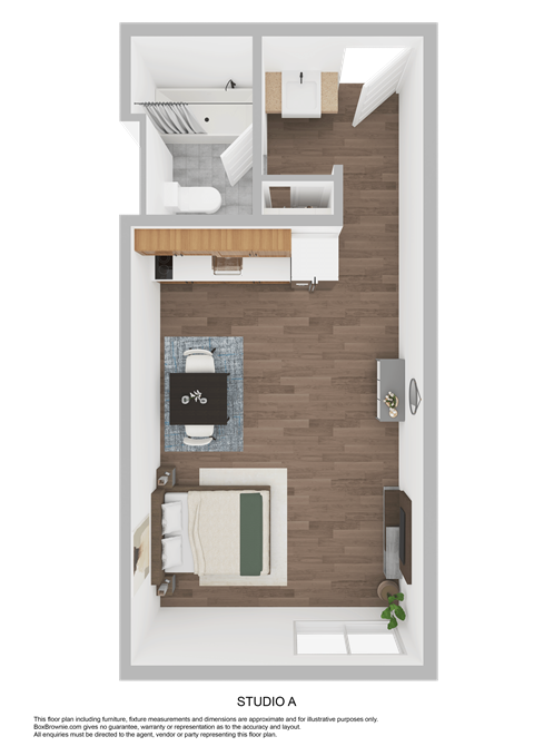 Floor plan for studio, 1 bath, 322 sqft