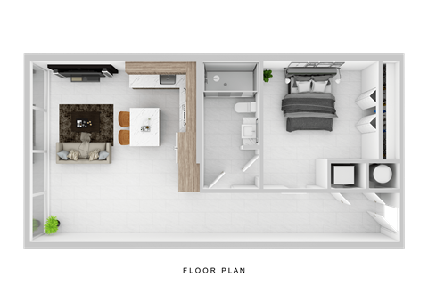 Floor plan for 1 bed, 1 bath, 744 sqft