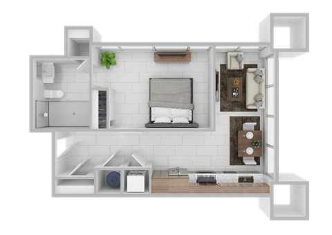 Floor plan for 1 bed, 1 bath, 480 sqft