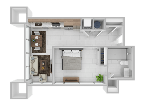 Floor plan for 1 bed, 1 bath, 492 sqft