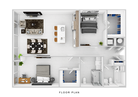Floor plan for 2 beds, 2 baths, 1165 sqft