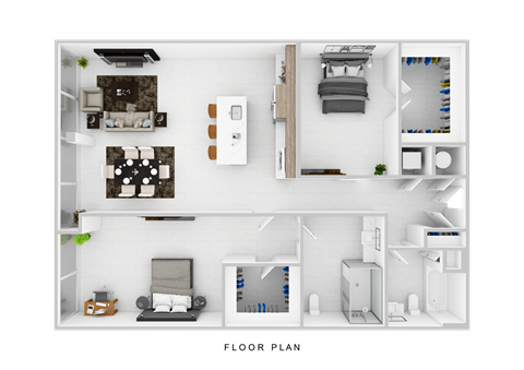 Floor plan for 2 beds, 2 baths, 1233 sqft